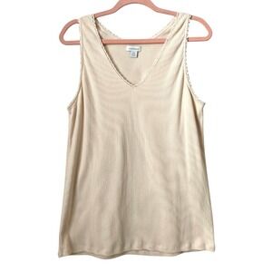Sundance Tank Top Womens XXL Cream Ribbed Sleeveless Cotton Essential Basics